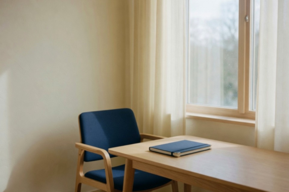 Quiet room with a chair and a notebook